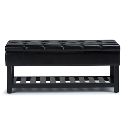 43" Black and Espresso Leather Ottoman With Storage