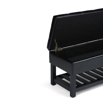 43" Black and Espresso Leather Ottoman With Storage