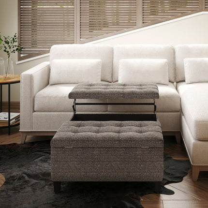 36" Brown and Dark Brown Fabric Cocktail Ottoman With Storage