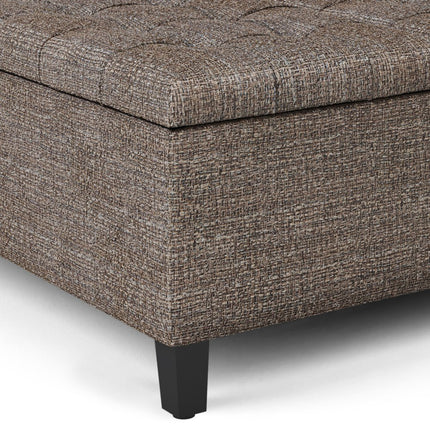 36" Brown and Dark Brown Fabric Cocktail Ottoman With Storage