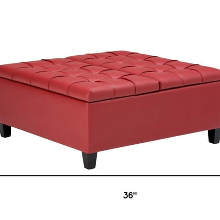 36" Red and Espresso Leather Cocktail Ottoman With Storage