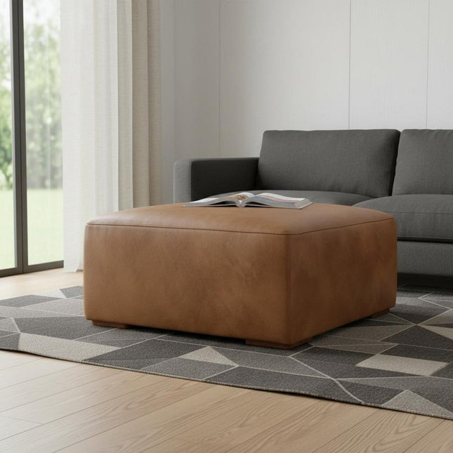 34" Brown Leather Ottoman