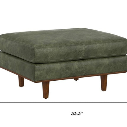 33" Green and Brown Leather Cocktail Ottoman