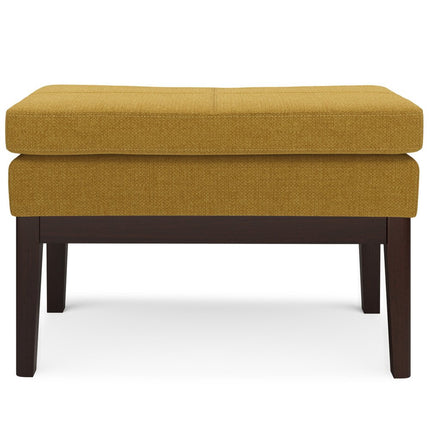 26" Yellow and Dark Brown Fabric Ottoman