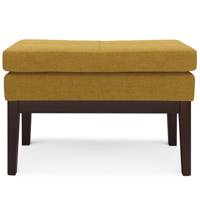 26" Yellow and Dark Brown Fabric Ottoman