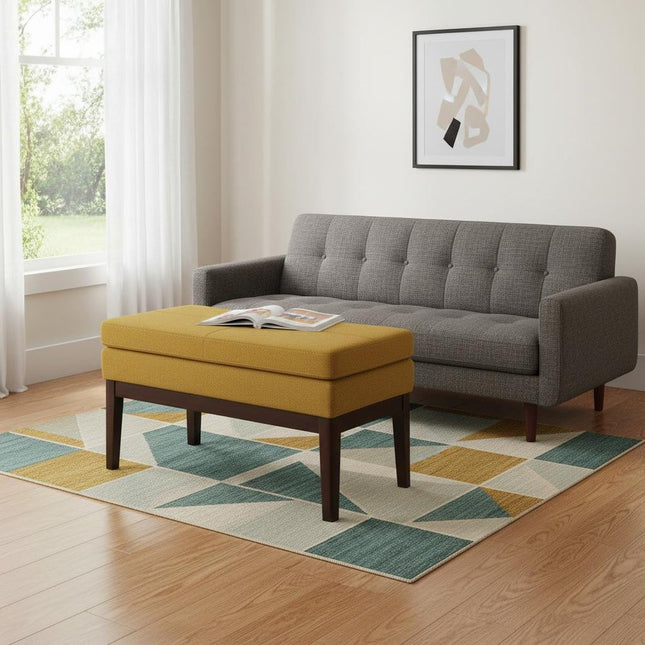 26" Yellow and Dark Brown Fabric Ottoman