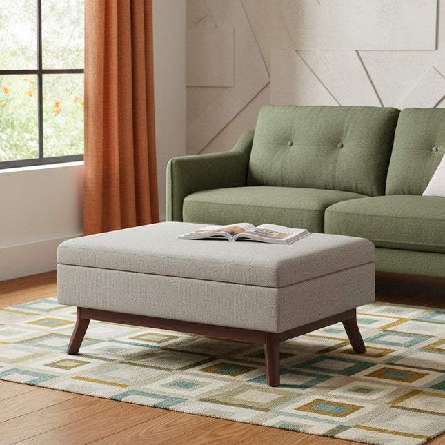 34" Gray and Brown Fabric Cocktail Ottoman With Storage