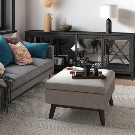 34" Gray and Brown Fabric Cocktail Ottoman With Storage