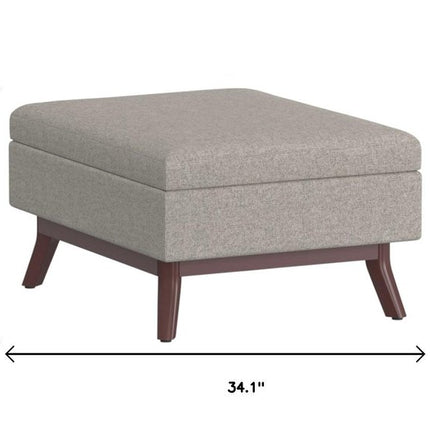 34" Gray and Brown Fabric Cocktail Ottoman With Storage