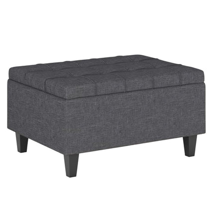 34" Gray and Dark Brown Linen Cocktail Ottoman With Storage