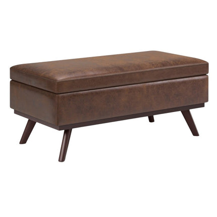 42" Brown Leather Cocktail Ottoman With Storage