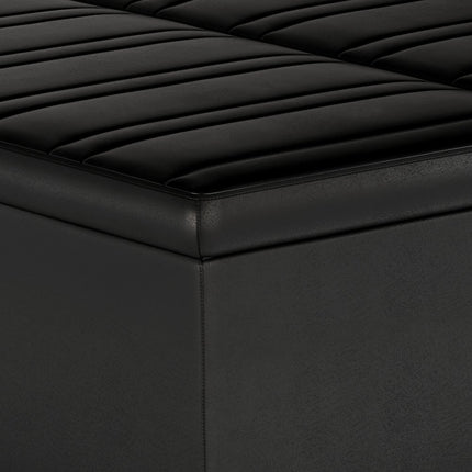 36" Black and Espresso Leather Cocktail Ottoman With Storage