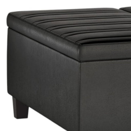 36" Black and Espresso Leather Cocktail Ottoman With Storage