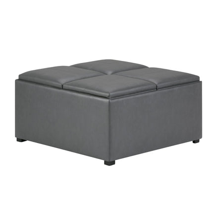 35" Gray and Dark Brown Leather Cocktail Ottoman With Storage