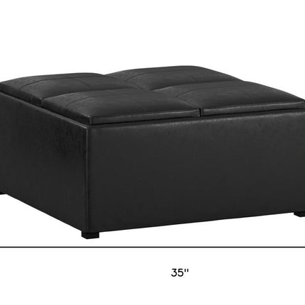 35" Black Leather Cocktail Ottoman With Storage