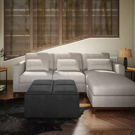 35" Black Leather Cocktail Ottoman With Storage