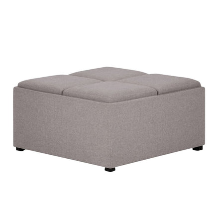 35" Gray and Dark Brown Fabric Cocktail Ottoman With Storage
