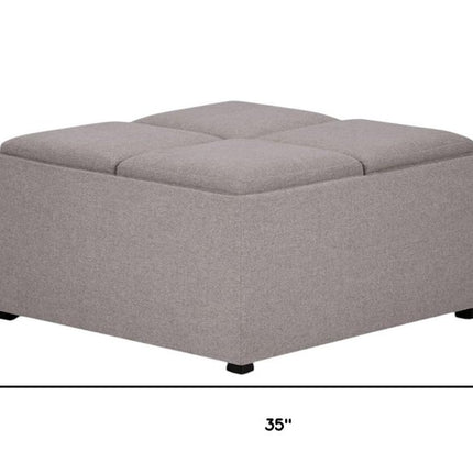 35" Gray and Dark Brown Fabric Cocktail Ottoman With Storage