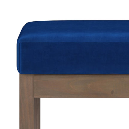 27" Blue and Brown Velvet Footstool
