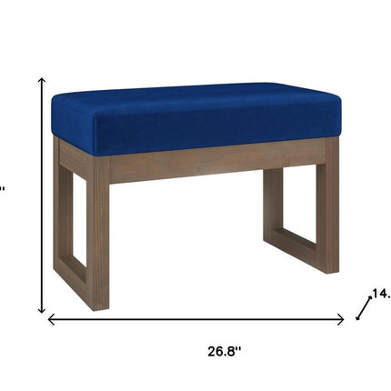 27" Blue and Brown Velvet Footstool