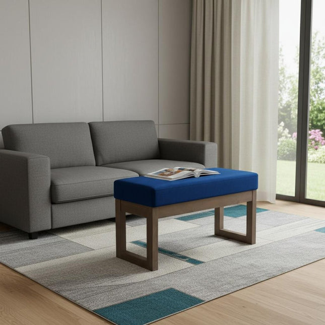 27" Blue and Brown Velvet Footstool