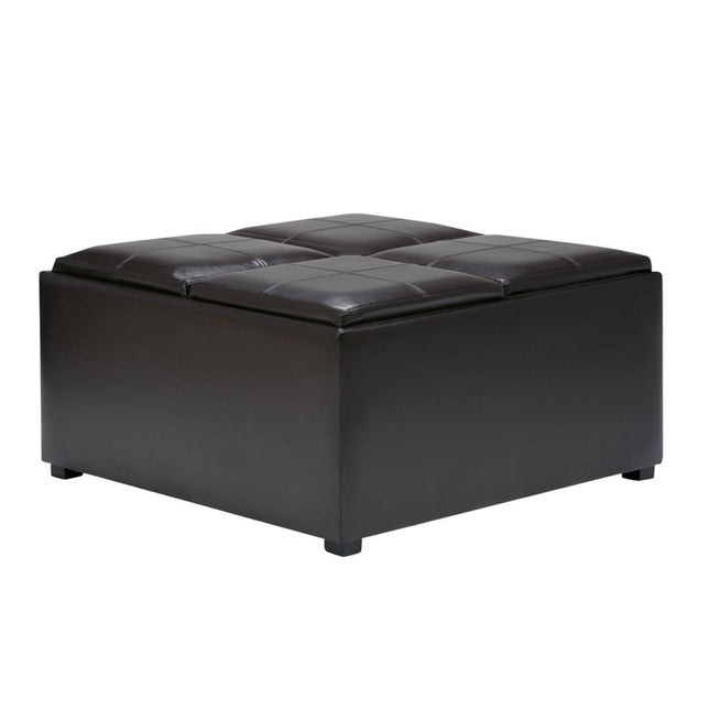 35" Brown and Dark Brown Leather Cocktail Ottoman With Storage