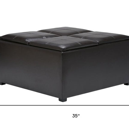 35" Brown and Dark Brown Leather Cocktail Ottoman With Storage