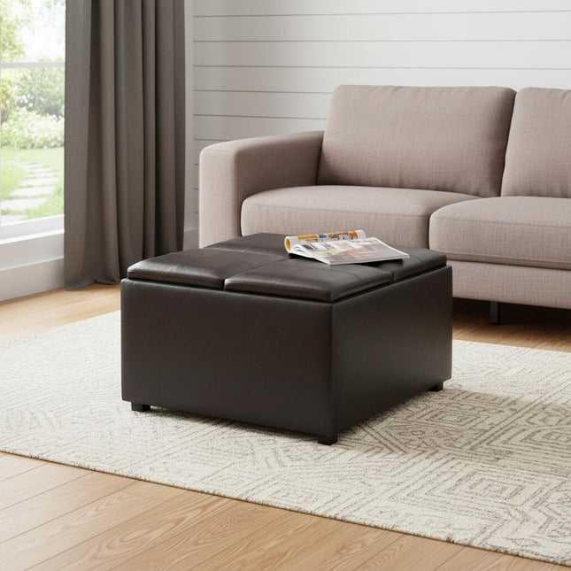 35" Brown and Dark Brown Leather Cocktail Ottoman With Storage