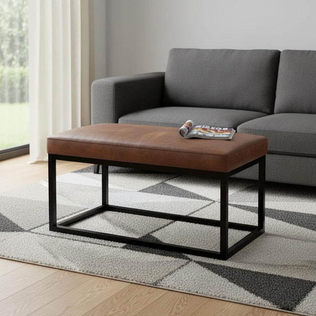 26" Brown and Black Leather Ottoman