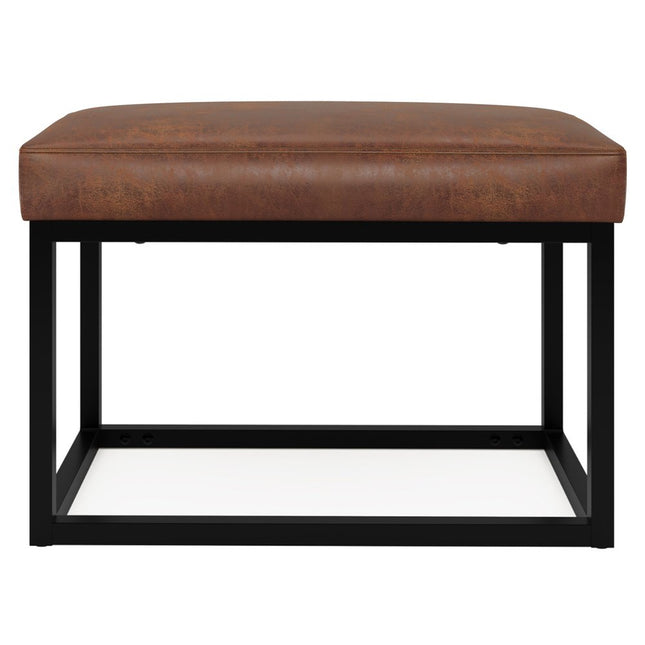 26" Brown and Black Leather Ottoman