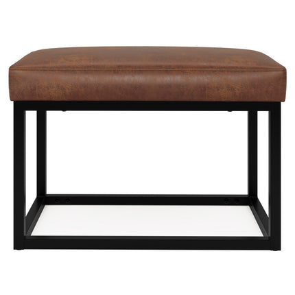 26" Brown and Black Leather Ottoman