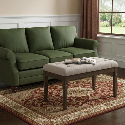 28" Natural and Brown Fabric Ottoman