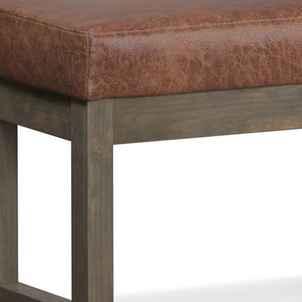 27" Brown Leather Footstool