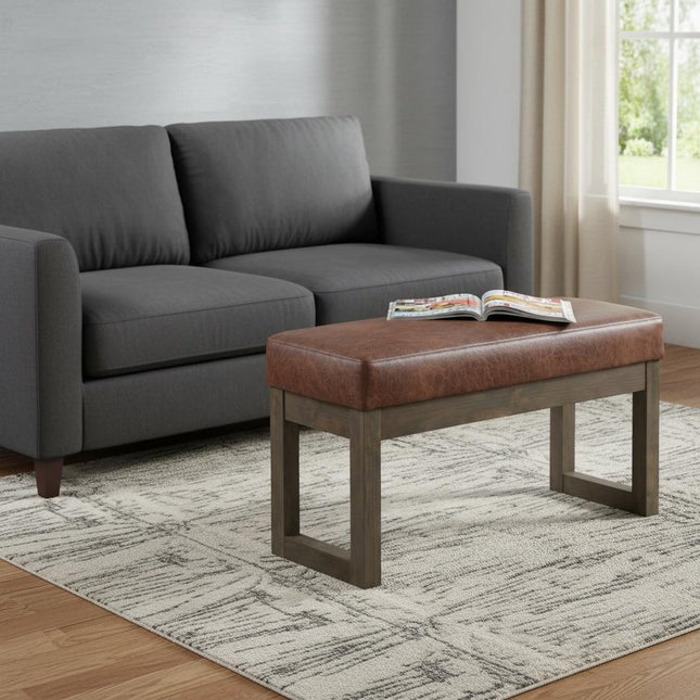 27" Brown Leather Footstool