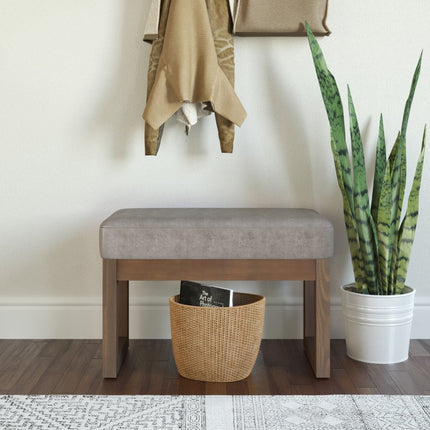 27" Gray and Dark Brown Leather Footstool
