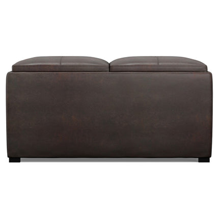 35" Brown and Black Leather Cocktail Ottoman With Storage