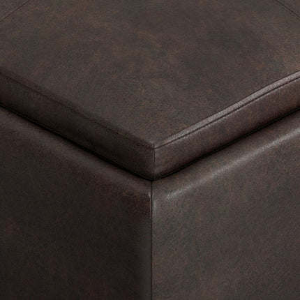35" Brown and Black Leather Cocktail Ottoman With Storage