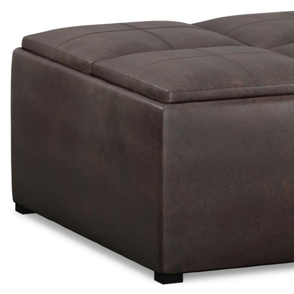 35" Brown and Black Leather Cocktail Ottoman With Storage