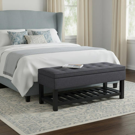 44" Gray and Dark Brown Fabric Ottoman With Storage