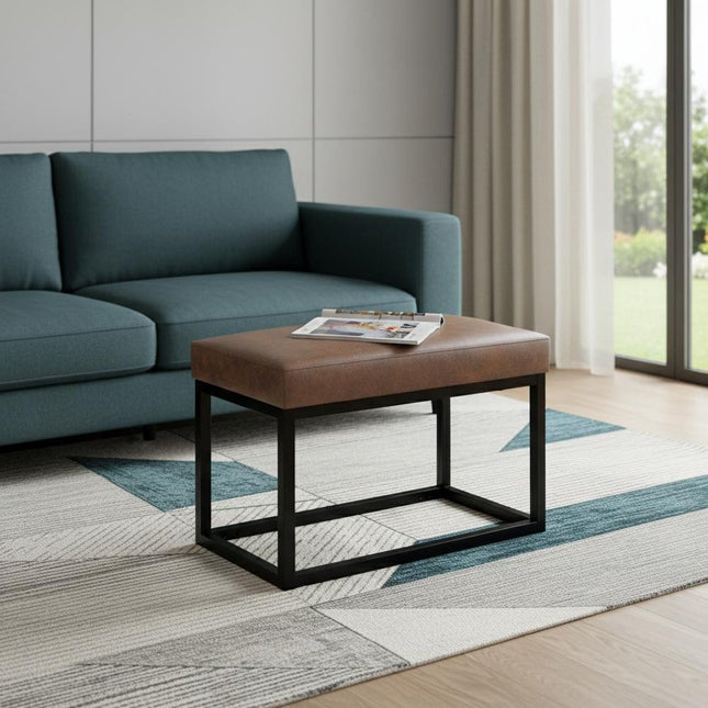 26" Brown and Black Leather Ottoman