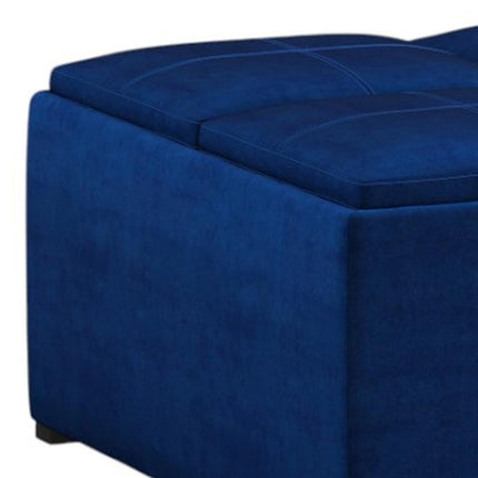 35" Blue and Black Velvet Cocktail Ottoman With Storage