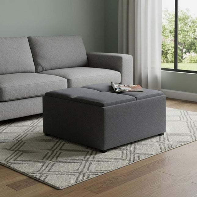 35" Gray and Dark Brown Fabric Cocktail Ottoman With Storage