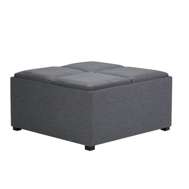 35" Gray and Dark Brown Fabric Cocktail Ottoman With Storage