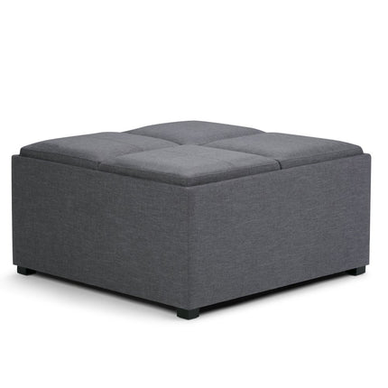 35" Gray and Dark Brown Fabric Cocktail Ottoman With Storage
