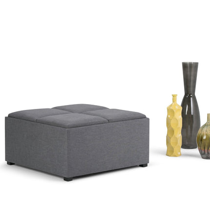 35" Gray and Dark Brown Fabric Cocktail Ottoman With Storage