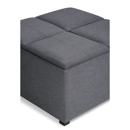 35" Gray and Dark Brown Fabric Cocktail Ottoman With Storage