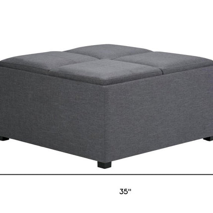 35" Gray and Dark Brown Fabric Cocktail Ottoman With Storage