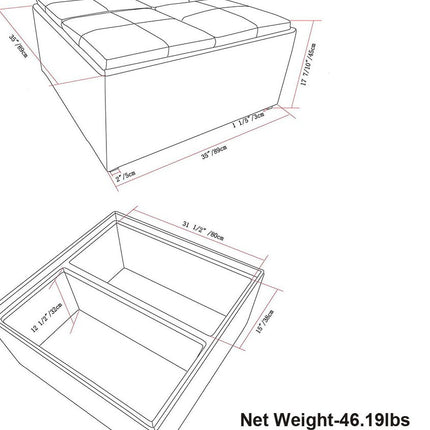 35" Gray and Dark Brown Fabric Cocktail Ottoman With Storage