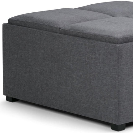 35" Gray and Dark Brown Fabric Cocktail Ottoman With Storage