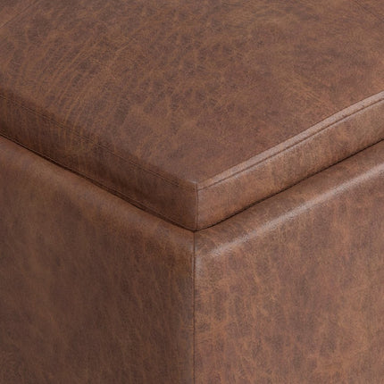 35" Brown and Black Leather Cocktail Ottoman With Storage